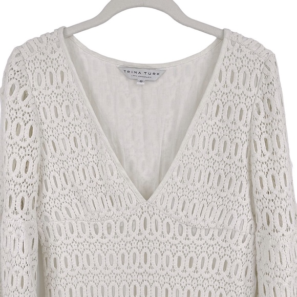 TRINA TURK Off White Cotton Eyelet Crochet Sheath Dress - Size 8 - Picture 3 of 14